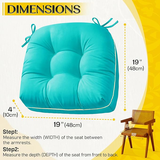 1 MIDDLE ONE Outdoor Chair Cushions Set of 2, Outdoor Cushions for Patio Furniture and Wicker Chair, Memory Foam Patio Seat Cushion Pads with Ties, 19 x 19 Inch (Teal)