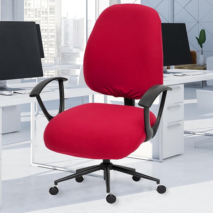 Stretchable Separate Office Chair Seat Covers - Universal Stretch Computer Chair Slipcover - 180GSM Washable Rotating Backrest Coverings & Cushion Protectors for Dogs, Cats, Pets, Red