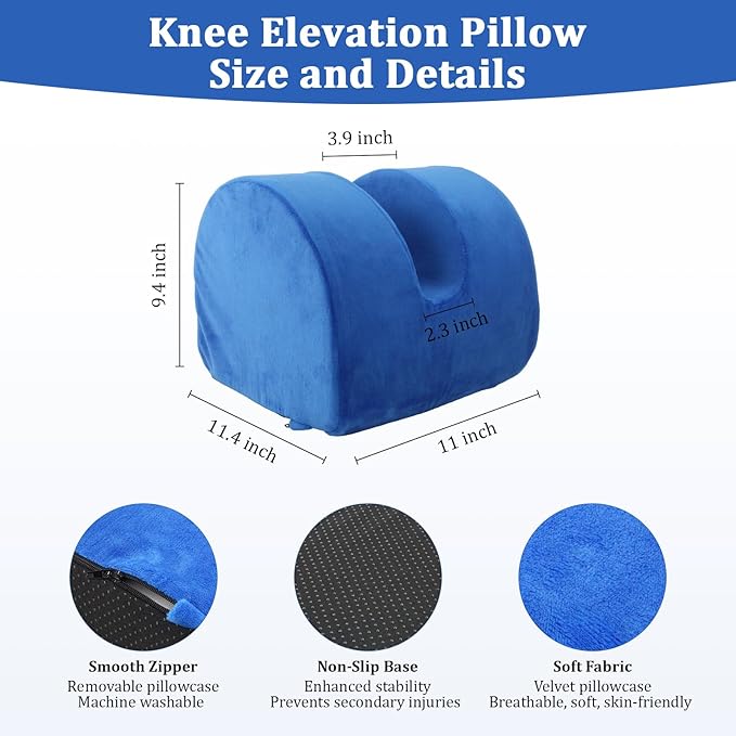 Knee Recovery Pillow for Post-Surgery with Memory Foam, Orthopedic Leg Positioning Pillow, Knees Support & Elevation Pillows, Ideal for Knee Replacement Recovery, Injury and Rest (Blue)