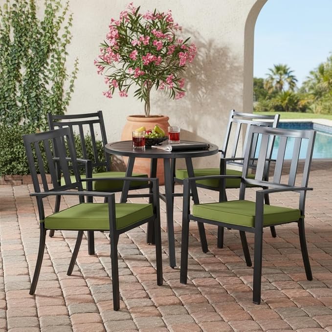 Outdoor 18 inch Square Patio Dining Chair Pads – Comfortable Fiber-Filled Seat Cushions with Ties, Reversible Polyester Fabric - Hunter Green, Set of 4