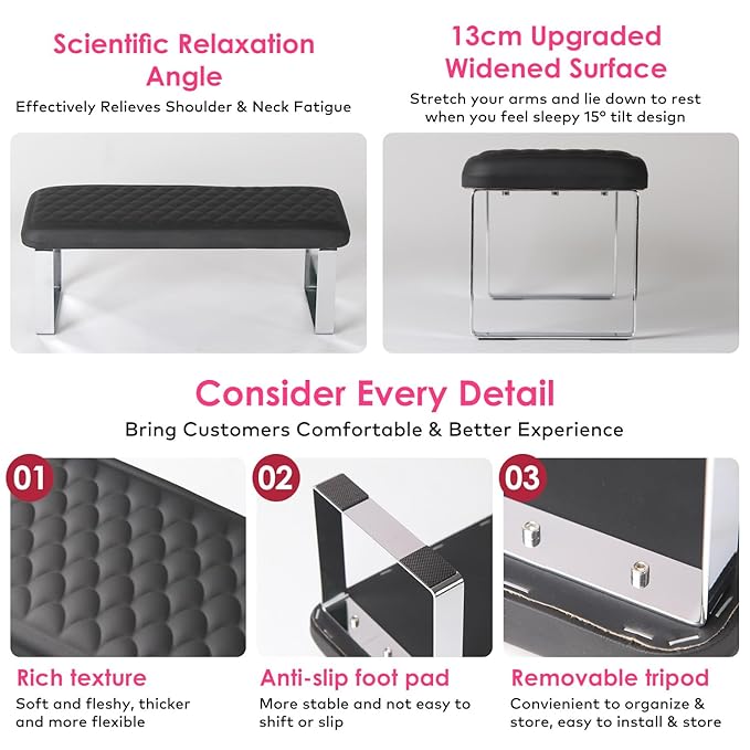 Arm Rest for Nails Tech, BORNBYME Update PU Leather Fish Pattern Hand Nail Foot Stand Rest for Manicure & Pedicure,Black