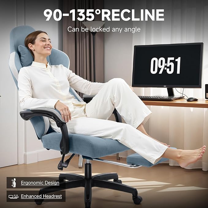 GTPLAYER Gaming Chair, Computer Office Chair with Pocket Spring Cushion, Linkage Armrests and Footrest, High Back Ergonomic Computer Chair with Lumbar Support Task Chair with Footrest