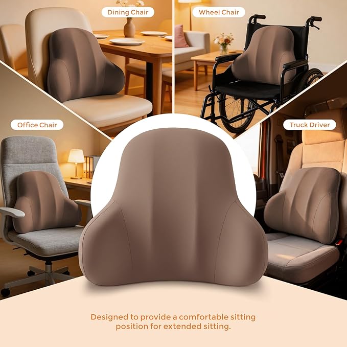 BABUR Lumbar Support Pillow for Car, Ergonomic Memory Foam Support Pillow for Lower Back Pain Relief, Washable Cover, Lumbar Cushion for Driving Seat, Fits Most Cars | Brown