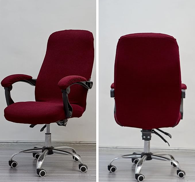 Melaluxe Office Chair Cover with Armrest Covers， Universal Stretch Desk Chair Cover, Computer Chair Slipcovers (Size: L) - Wine Red