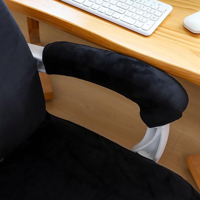 FORCHEER Office Chair Cover with Armrest Cover Black Velvet Stretch Computer Chair Covers with Arm Reat Slipcovers Large Washable