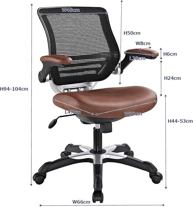 Modway Edge Mesh Back and White Vinyl Seat Office Chair With Flip-Up Arms - Computer Desks in Tan
