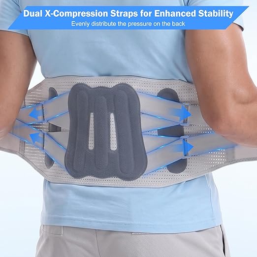 NuCamper Back Brace for Lower Back Pain Relief - Adjustable Lumbar Support Belt for Men Women, Breathable Back Support Brace with Dual Compression for Herniated Disc, Sciatica, Office,Work - Gray S