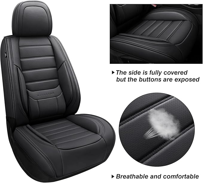 MINGBRON Seat Covers, Car Seat Covers Front Seats, Car Seat Cover, Car Seat Protector Waterproof, Car Seat Cushion Nappa Leather, Black Seat Covers Carseat Cover Universal Fit for Most Cars