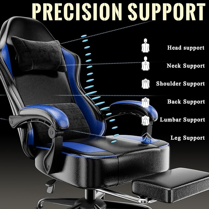Gaming Chair with Pocket Spring Cushion and Footrest, Ergonomic Computer Chair for Adults, Breathable PU Leather Game Chair
