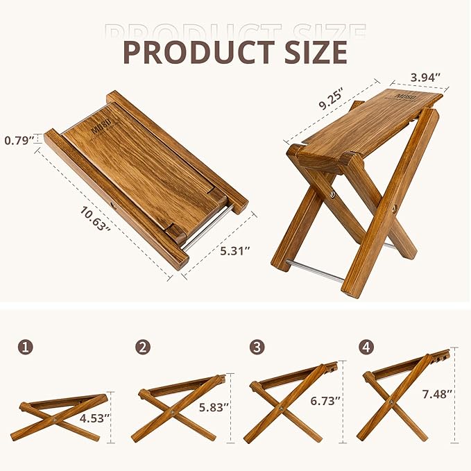 Muso Guitar Stool Foot Rest, Adjustable Foot Stool Folded Wooden Pedal,Pedicure Foot Stool Footrest 4 Level Suitable for Guitar (Zebra)