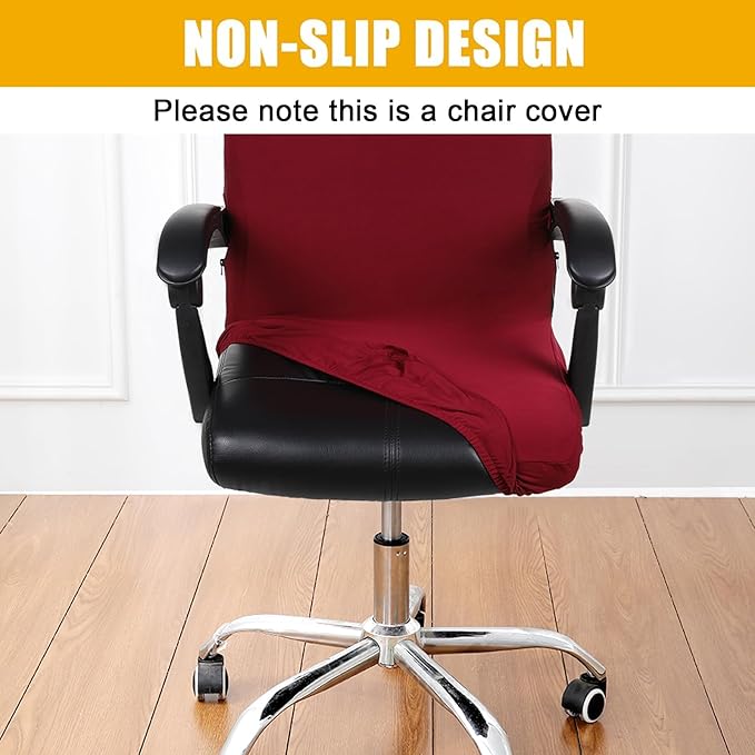 Smiry Stretch Printed Office Computer Chair Covers, Universal Desk Rotating Chair Slipcovers Removable Washable, Soft Fit Anti-Dust Spandex Protector Cover with Zipper, Burgundy