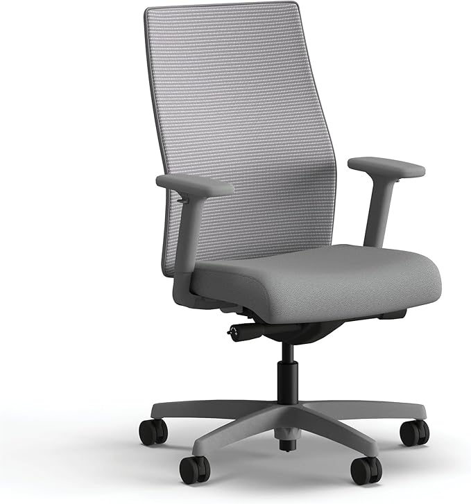 HON Ignition 2.0 Mid Back Task Chair, Advanced Synchro-Tilt Control, Office Chair with Lumbar Support, Height and Width Adjustable Arms, Titanium Frame, Frost