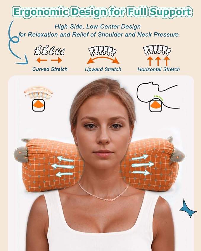 Customizable Buckwheat Hulls Roll Pillow, Firm Neck Spine Support with Adjustable Firmness, Cooling Lumbar Support Pillow for Bed, 16x6 Inch Orange Red
