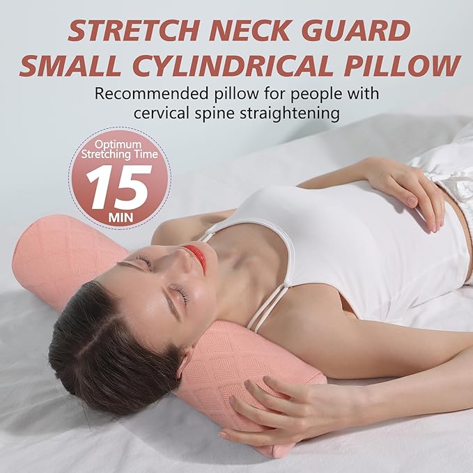 Cozyhealth Cervical Roll Pillow, Medium Soft Memory Foam Neck Round Pillow Cylinder Bolster Pillow for Sleeping, Round Neck Support for Bed, Legs, Back and Yoga (Pink, Large - 4.7" H)