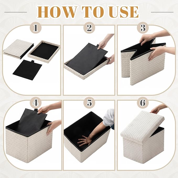 Thyle Storage Ottoman with Lid, Foldable Foot Rest Stool with Hidden Storage, Corduroy Ottoman for Living Room Bedroom Dorm Under Desk, 16x12x12 Inch(Beige)