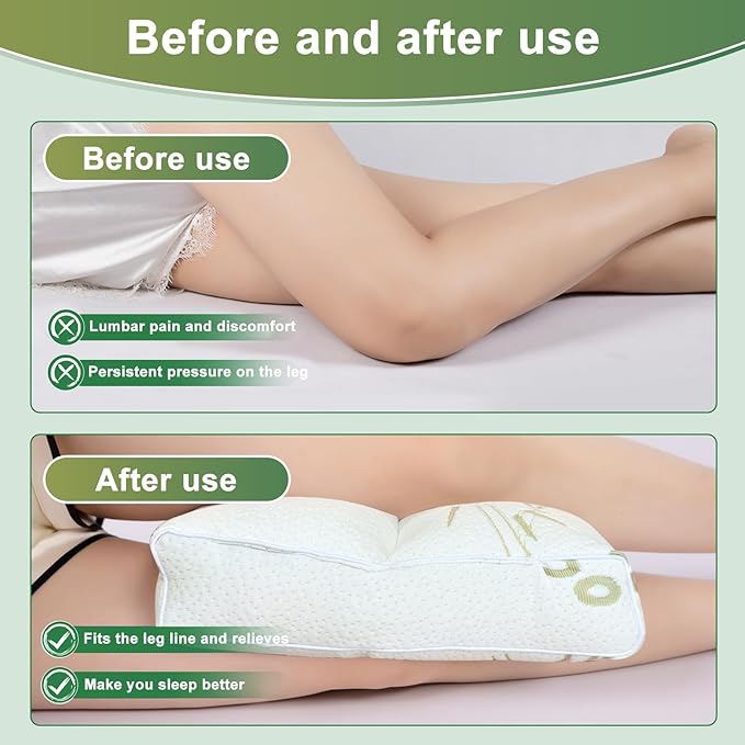 MINUPWELL Knee Pillow for Side Sleepers - 4" Height Between Leg & Under Knee Pillow for Back Sleepers - with 1060G 7D Fiber for Relieving Leg, Back, and Knee Pain - Rayon Derived from Bamboo