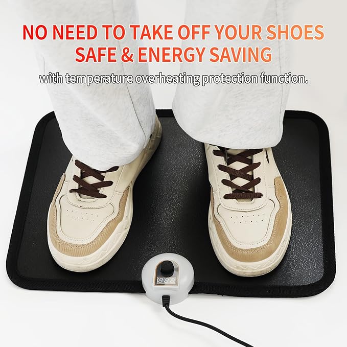 Electric Heated Floor Mats - AC 110V Foot Heater, Heated Foot Warmer Mat Under Desk for Office and Home (Black)