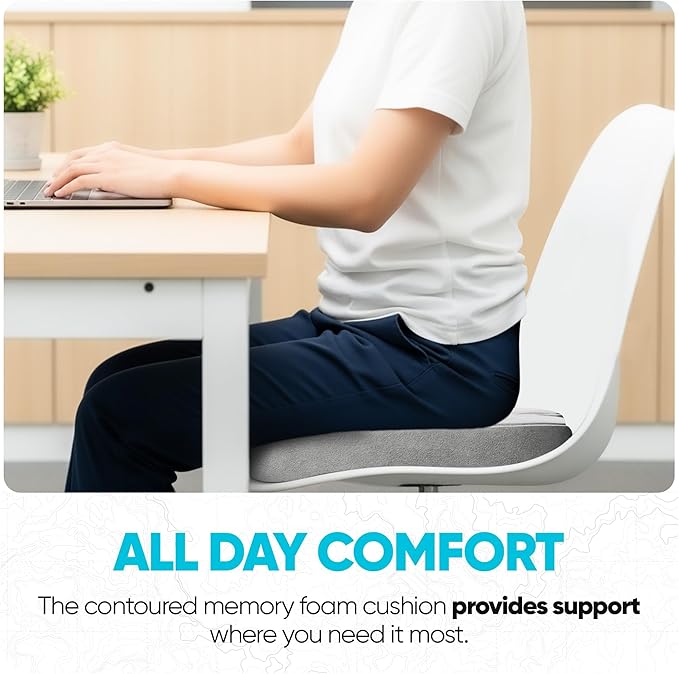 FORTEM Seat Cushion, Office Chair Cushion, Memory Foam Car Seat Cushions, Sciatica Coccyx Tailbone Pain Relief, Chair Cushions for Back Support, Sitting Pad for Gaming, Washable Cover, Non Slip, XL