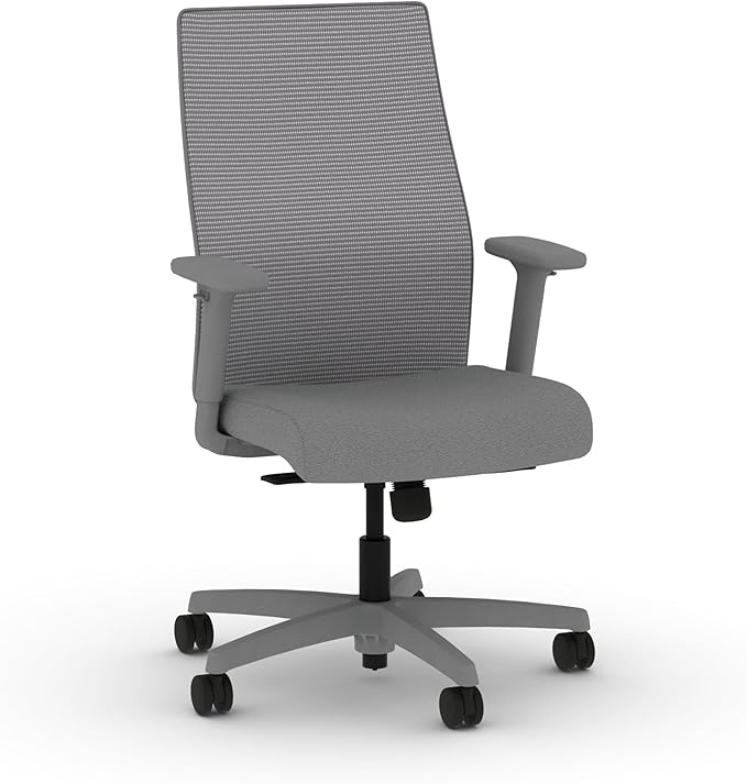 HON Ignition 2.0 Mid Back Task Chair, Standard Synchro-Tilt Control, Office Chair with Lumbar Support, Height and Width Adjustable Arms, Titanium Frame, Frost