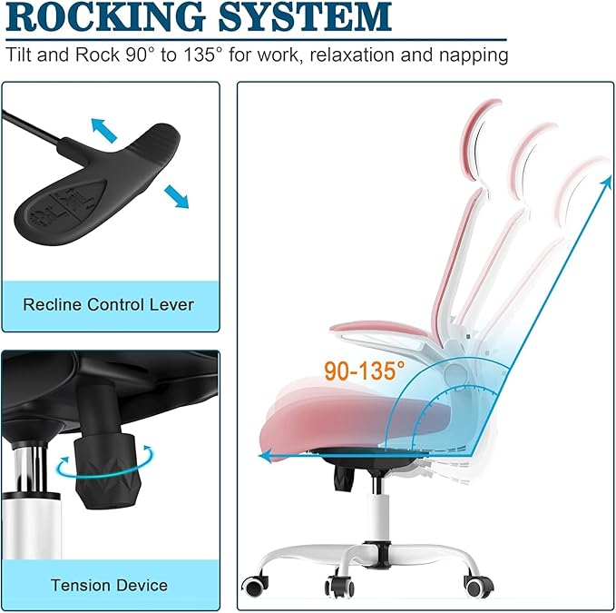 Mimoglad Office Chair, High Back Ergonomic Desk Chair with Adjustable Lumbar Support and Headrest, Swivel Task Chair with flip-up Armrests for Guitar Playing