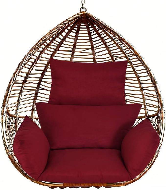 Egg Chair Cushions Indoor Outdoor Hanging Basket Chair Pads Replacement Patio Basket Swing Cushion for Home Garden Porch Burgundy