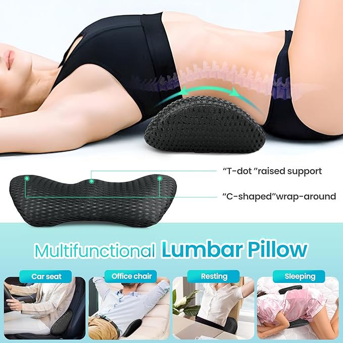AgoKud Lumbar Pillow,Lumbar Support Pillow for Car and Office Chair,Memory Foam Back Support Pillow for Lower Back Pain Relief,Adjustable Back Pillow for Bed,Rest,Sleeping,Travel