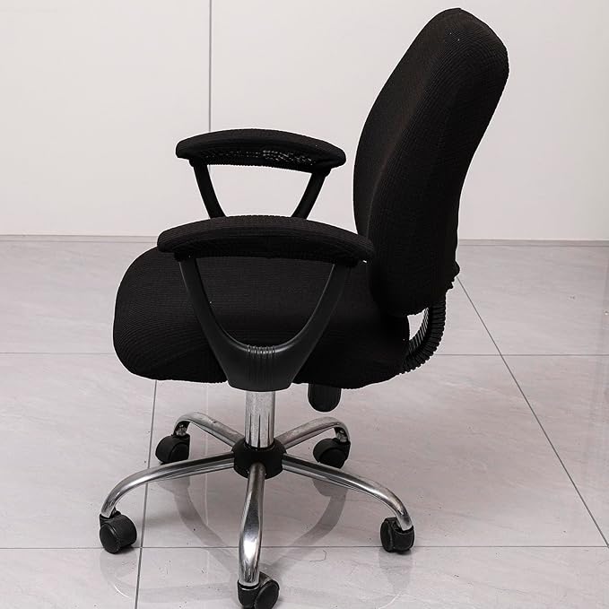 Melaluxe Office Chair Cover with Armrest Covers， Universal Stretch Desk Chair Cover, Computer Chair Slipcovers - Black