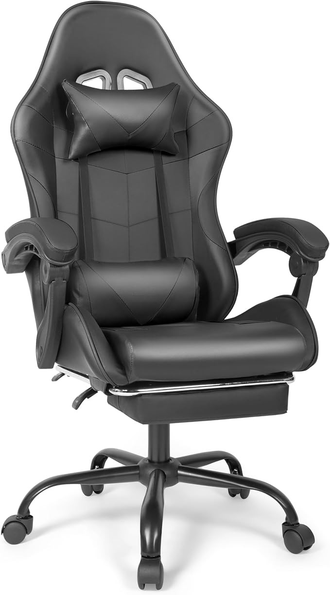 Gaming Chair, Ergonomic Computer Chair with Footrest and Lumbar Support, Height Adjustable Office Chair with 360° Swivel Seat and Headrest