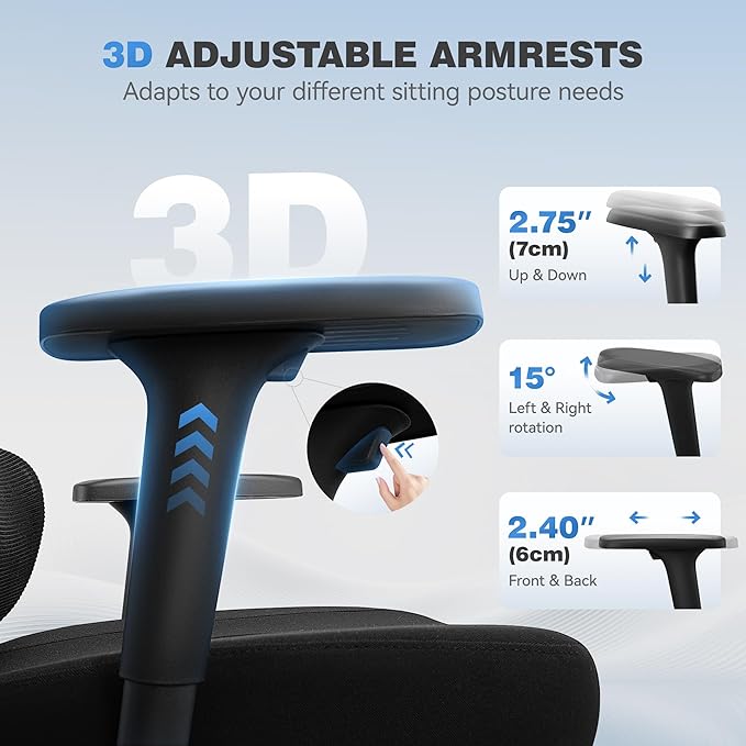 Ergonomic Office Chair, High Back Mesh Desk Chairs Comfy with Adjustable Lumbar Support, Home Computer Gaming Chair with 3D Headrest for Long Hours, 8 Pack
