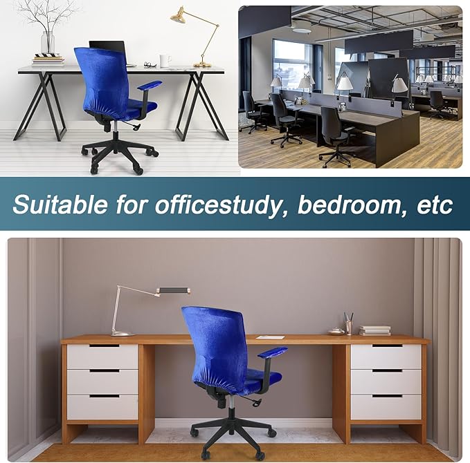 Tallew 4 Pcs Office Chair Covers Set Computer Universal Protective Stretchable Chair Seat Covers Desk Armrest Slipcovers Pads Office Cushion Backrest for Rotating(Dark Blue)