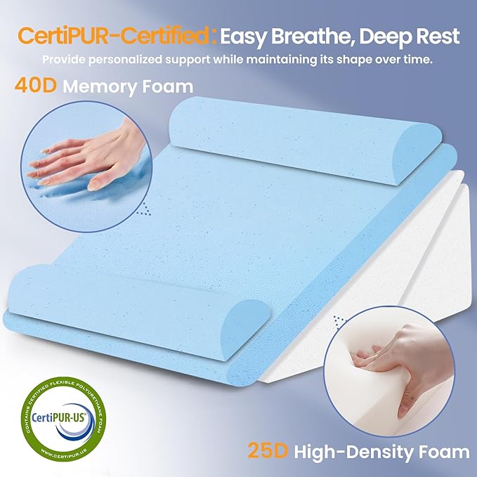 Sasttie Wedge Pillow Set for After Surgery, 3PCS Adjustable Bed Wedge Pillow Headboard with Memory Foam Neck Cushion – for Acid Reflux, Sleeping, Neck & Back Support, Light Grey