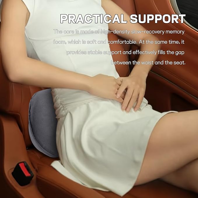 wuyaoyao Lumbar Support Pillow for Car, Memory Foam Auto Seat Lower Back Support Cushion for Back Pain Relief, Ergonomic Comfortable Driving Seat Lumbar Pillow, Universal Car Accessories (Dark Gray)