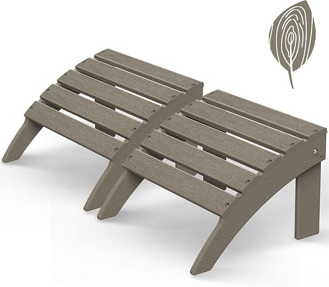 GREENVINES Adirondack-Ottoman | Wood Grain | Set of 2 | HDPE Plastic | Outdoor Footrest | All Weather | Foot Rest | Foot Stool | Desert Brown | for Adirondack Chair