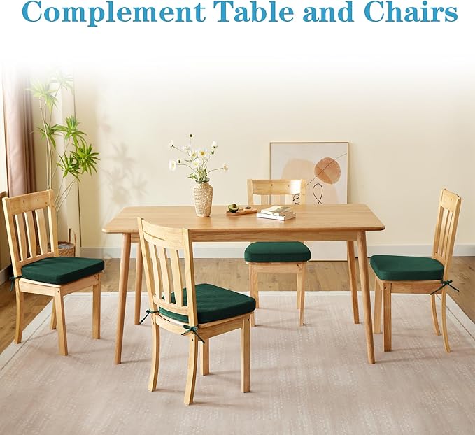 IASEAHK Chair Cushions for Dining Chairs Set of 4, Non Slip Kitchen Chair Pads, 17" x 16" x 2", Indoor Dining Chair Cushions with Ties, D-Shaped Seat Cushions for Kitchen Chairs, Dark Green
