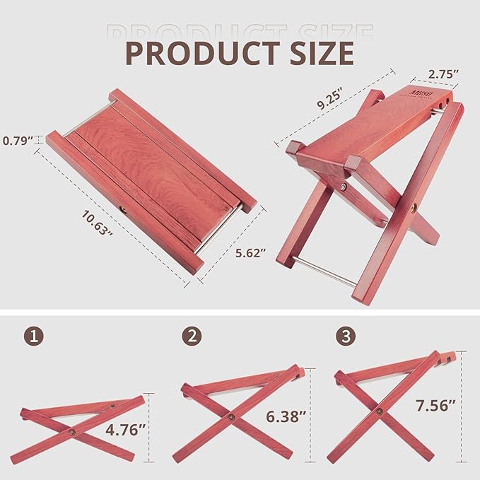 MUSO Guitar Footrest Stool, Folded Wooden Pedal, 3 Level Adjustable,Suitable for Classical Acoustic Guitar,Ergonomic & Durable (Bubinga)
