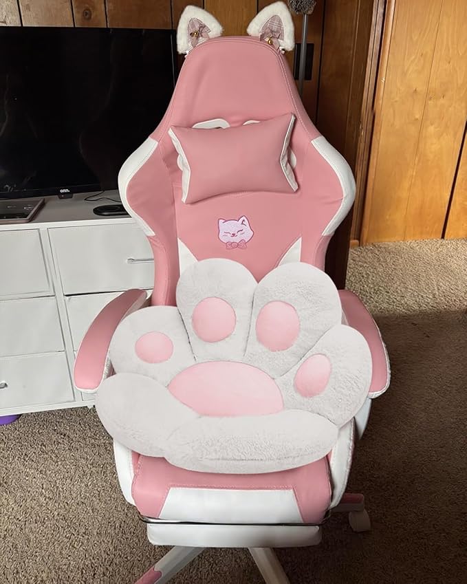 MOONBEEKI Cat Paw Cushion Chair Comfy Kawaii Plush Seat Cushions Lazy Pillow for Gamer Chair 28"x 24" Cozy Floor Cute Seat for Girl Worker Gift, Dining Room Bedroom Decorate, White