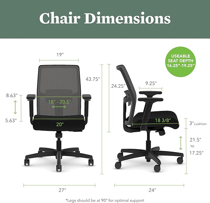 HON Ignition 2.0 Low Back Task Chair, Standard Synchro-Tilt Control, Office Chair with Lumbar Support, Height and Width Adjustable Arms, Black Frame, Frost