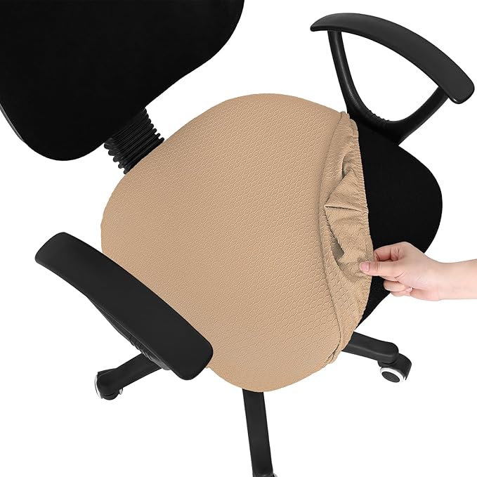 Smiry Stretch Jacquard Office Computer Chair Seat Covers, Removable Washable Anti-dust Desk Chair Seat Cushion Protectors - Camel