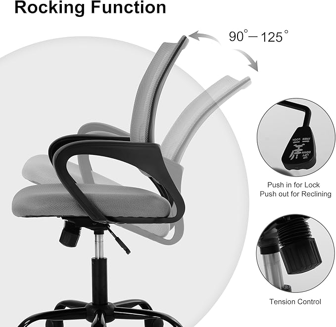 Computer Desk Chair,Work Chairs for Home Office,Ergonomic Office Chair with Lumbar Support,Mesh Office Chair with Arm and Wide Comfortable Seat,Adjustable Rolling Office Chair,Grey