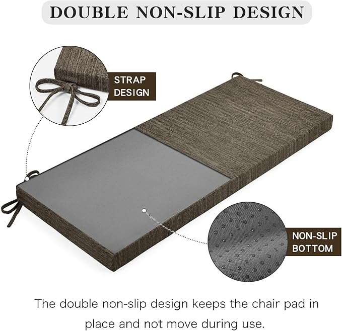 baibu 36 Inch Classic Solid Color Bench Cushion with Ties, Non-Slip Indoor Outdoor Rectangle Bench Seat Cushion Standard Size Foam Pad with Machine Washable Cover - One Pad Only (Brown, 36x15x1.5in)