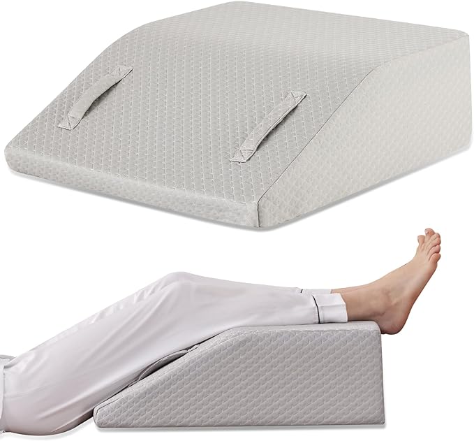 Ruqmuis Leg Elevation Pillow for After Surgery, 8inch Foam Leg Elevating Pillow for Swelling and Blood Circulation, Leg Wedge Pillow for Sleeping, Knee Pillow for Knee Hip Ankle Pain Relief, Grey