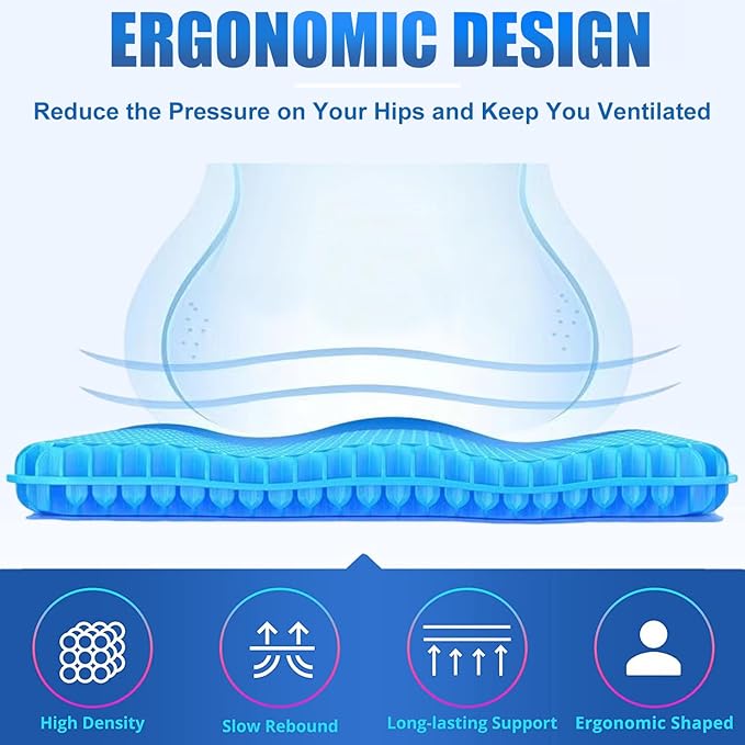 Gel Seat Cushion - 17x17 inch Extra Large Egg Seat Cushion Chair Pads with Non-Slip Cover for Sciatica & Back Pain - Office Chair Car Seat Cushion - Coccyx Cushion for Tailbone Pain