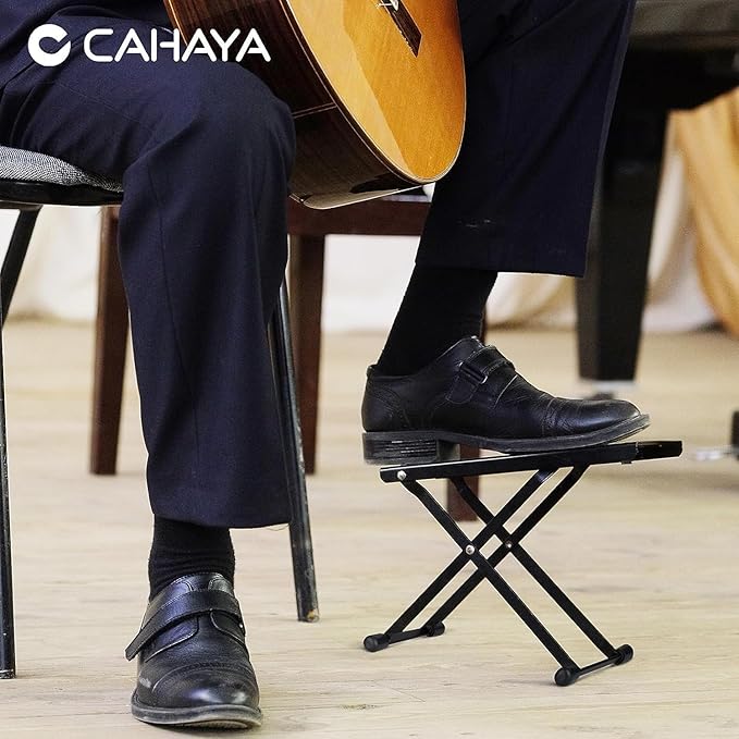 CAHAYA Guitar Foot Stool: 6 Position Height Guitar Foot Rest Folding Extra Stable Foot Rest Stool with Rubber Feet and Non-Slip Rubber Pad for Classical Guitar Player CY0337