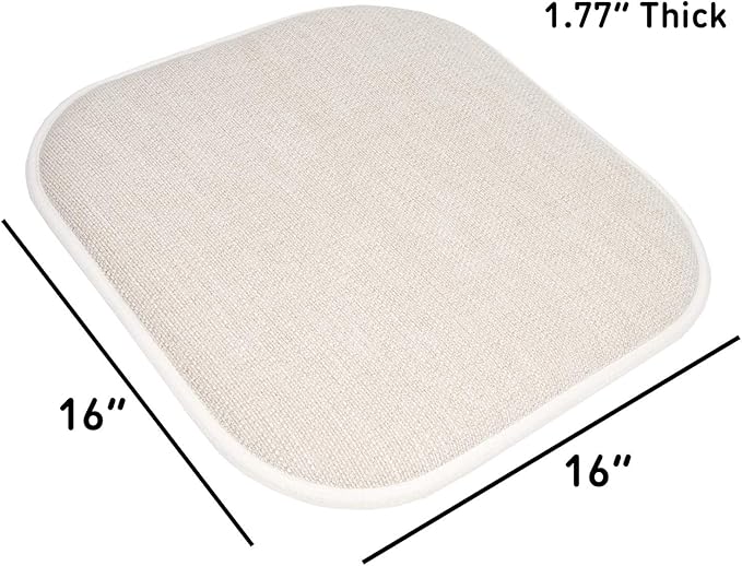 Sweet Home Collection Chair Cushion Memory Foam Pads Honeycomb Pattern Slip Non Skid Rubber Back Rounded Square 16" x 16" Seat Cover, 4 Pack, Alexis Linen/Beige