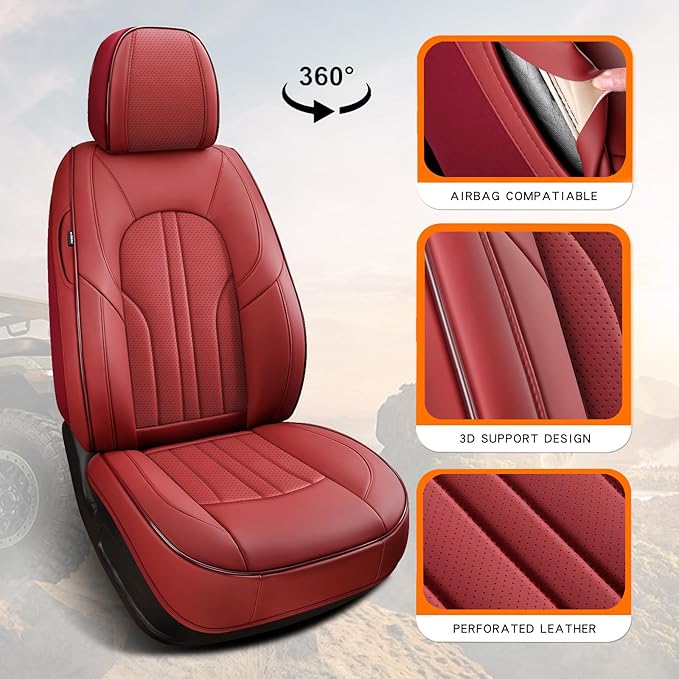 MINGBRON Red Car Seat Covers,Leather Car Seat Cover, Waterproof Seat Covers Full Set