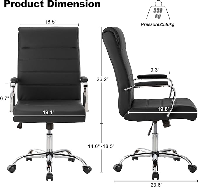 Office Desk Chair,Modern Leather Conference Room Chairs,High Back Ergonomic Home ofiice Chair,Adjustable Height Swivel Executive Computer Chair with Armrest and Padded Seat（Black）