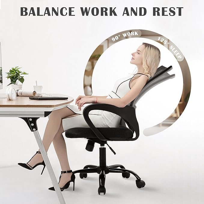 MKDLUFEI Modern Black Office Chair, Ergonomic Mesh Back with Lumbar Support, Adjustable Height, Breathable Mesh, 250 lbs Capacity