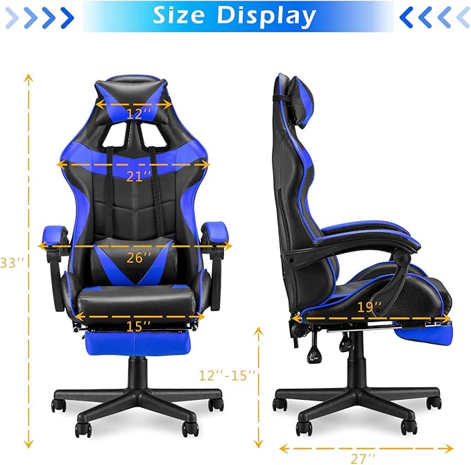 Soontrans Blue Gaming Chairs with Footrest,Ergonomic PC Computer Game Chair,Home Office Desk Chair with Headrest and Lumbar Support Gamer Chair for Adult