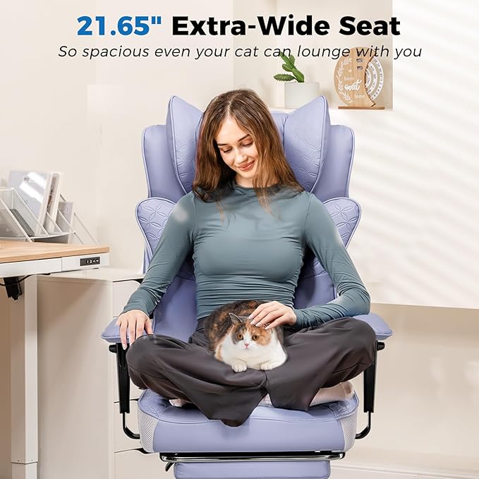 GTPLAYER Big and Tall Office Chair, Wide Ergonomic Gaming Chair with Deluxe Embossing Designed Leather with Foot Rest,150°Reclining Adjustable Soft Armrests Pocket Spring Back Support and Pillow