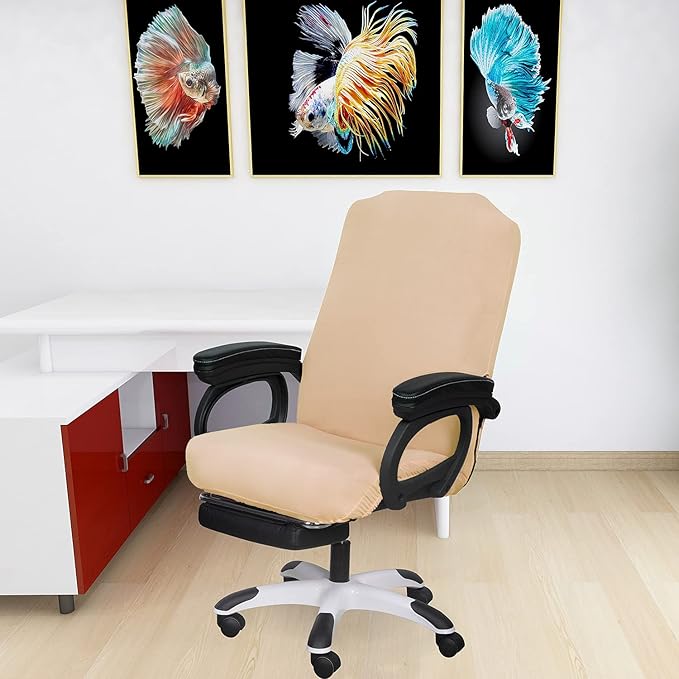 SARAFLORA Office Chair Covers- Large, Champagne- Removable Computer Chair Covers for Office Chair with Zipper for Universal Rotating Chair Desk Chair Cover Chair Seat Washable Protector for Pet